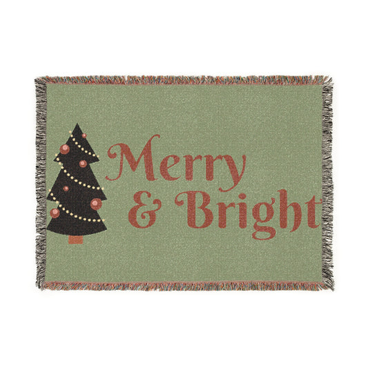 Merry & Bright Woven Blanket, Christmas, Holiday Decor, Cozy Throw, Gift for Her, Home Decoration, Winter Accessories